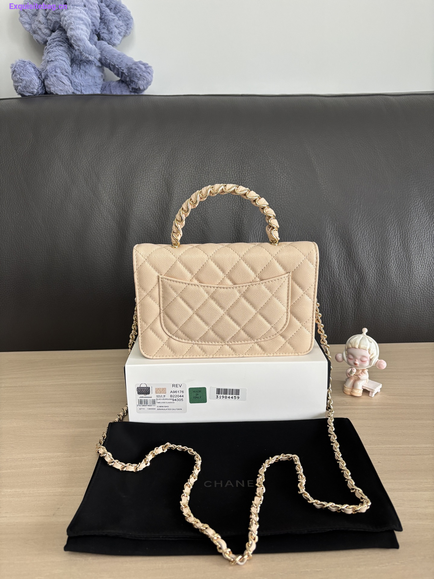 Chanel Shiny Caviar Quilted Strass CC Wallet On Chain WOC Beige