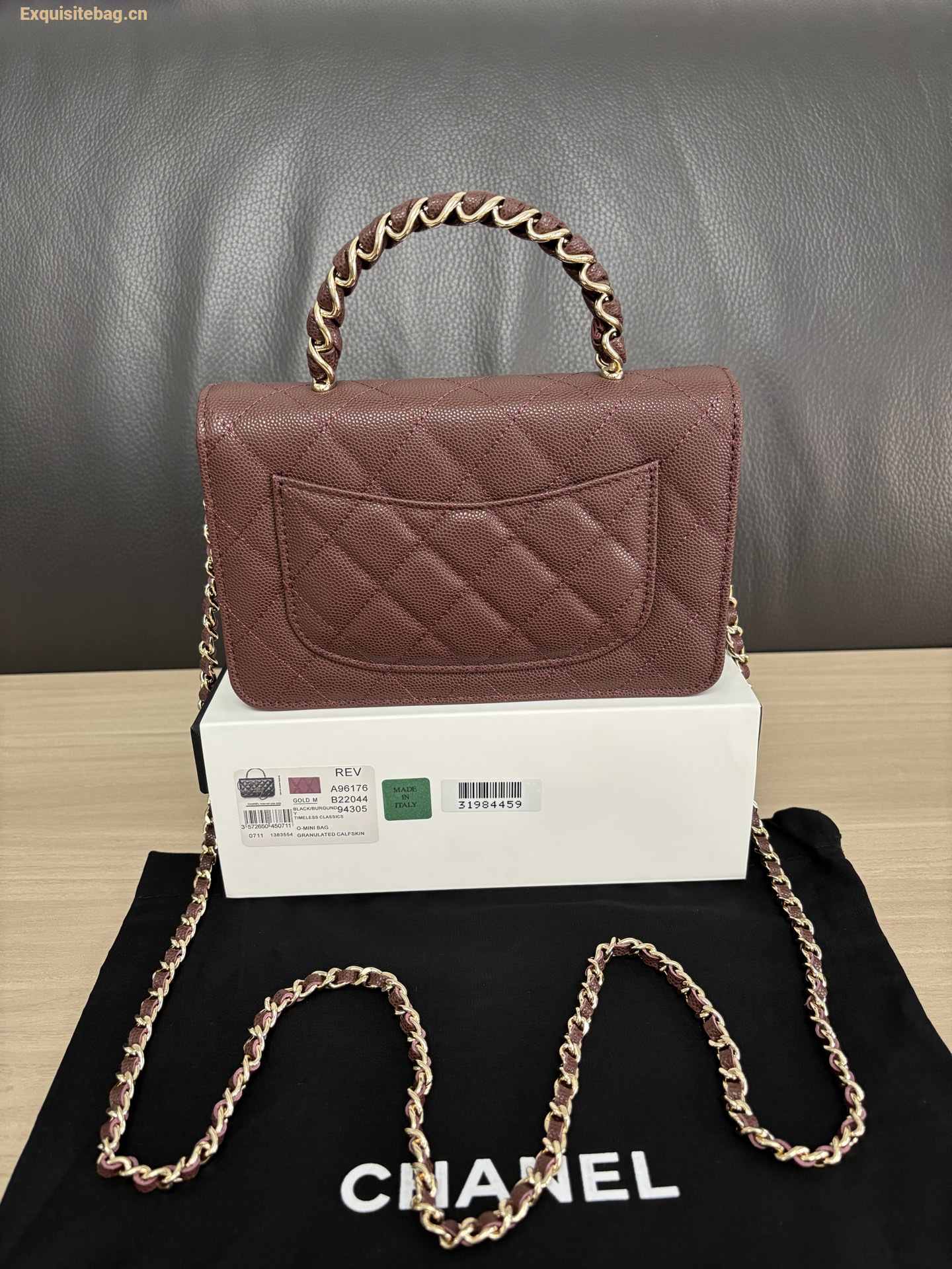 Chanel Shiny Caviar Quilted Strass CC Wallet On Chain WOC Brown