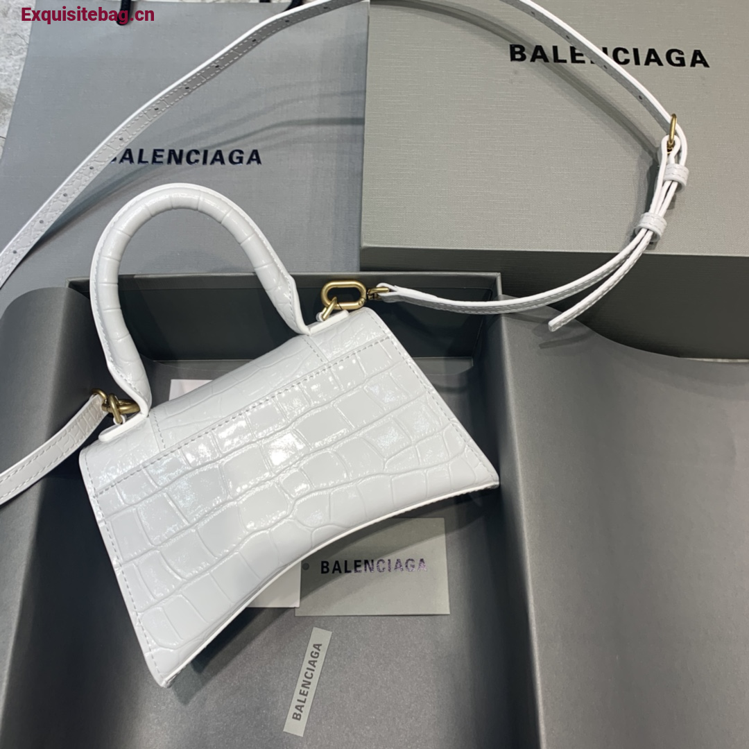 Balenciaga Hourglass XS black crocodile-embossed calfskin handbag