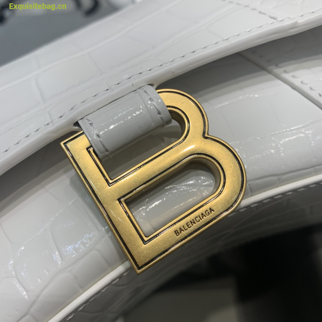 Balenciaga Hourglass XS black crocodile-embossed calfskin handbag