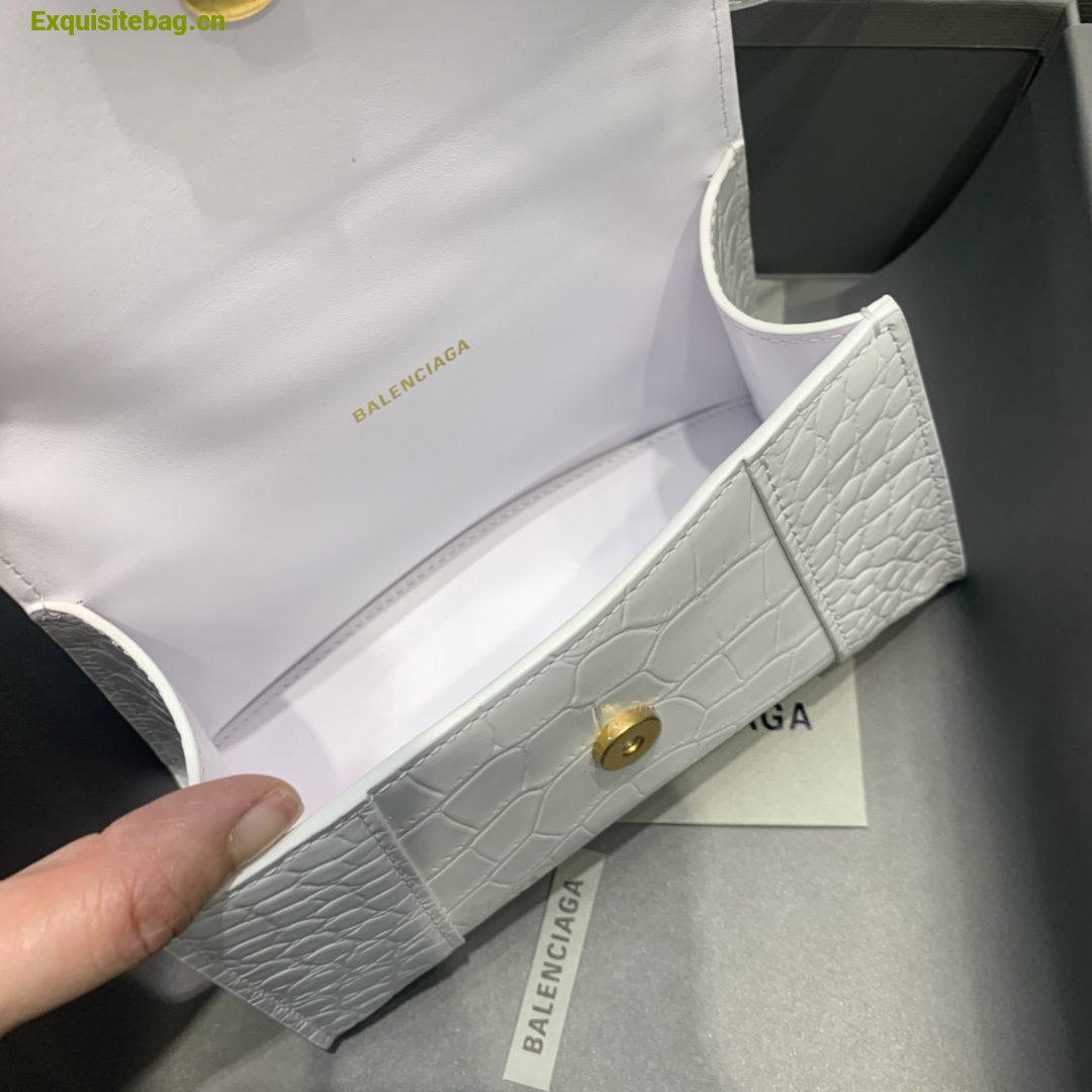 Balenciaga Hourglass XS black crocodile-embossed calfskin handbag