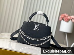Louis Vuitton Ostrich Capucines BB M12345 black&Silver-toned