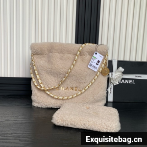CHANEL 22 SMALL HANDBAG wool AS3260 Beige