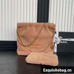 CHANEL 22 SMALL HANDBAG wool AS3260 Brown