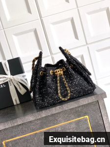 CHANEL 25 MINI HANDBAG Woolen tweed AS5631 black