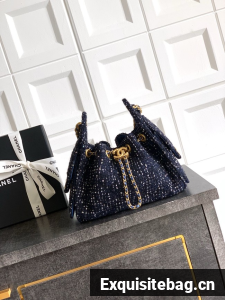CHANEL 25 MINI HANDBAG Woolen tweed AS5631 dark blue