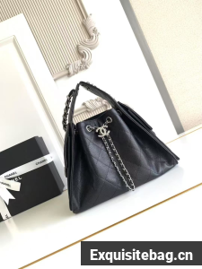 CHANEL 25 SMALL HANDBAG AS5293 Black&Silver-Tone