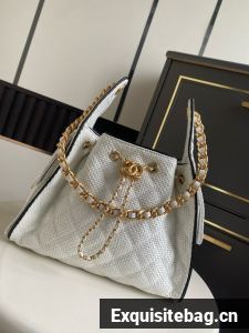 CHANEL 25 Small Handbag Printed Fabric AS5293 white