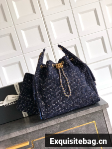 CHANEL 25 handbag Woolen tweed AS5311 dark blue