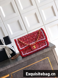 CHANEL Classic 11.12 Handbag A01112 Red Pink & Black