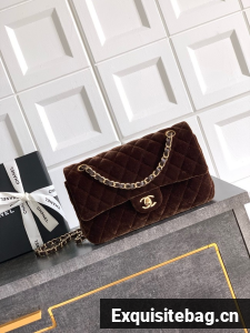 CHANEL Classic 11.12 Handbag velvet A01112 Coffee