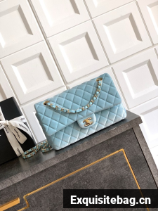 CHANEL Classic 11.12 Handbag velvet A01112 light blue