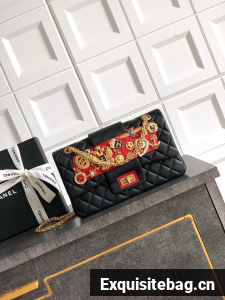 CHANEL Classic Handbag Lambskin CF1112 black&red