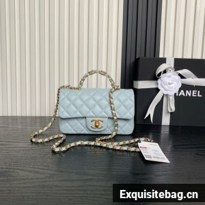 CHANEL Clutch With Chain AS2701 light blue&gold Metal