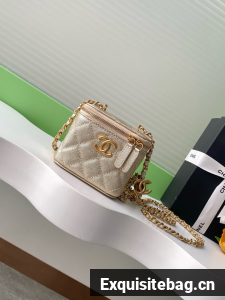 CHANEL Grained Calfskin Small Vanity with Chain AP3941 gold