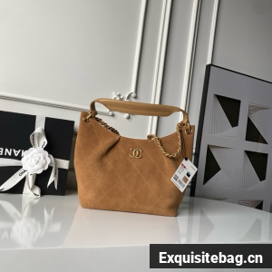 CHANEL Hobo Bag Suede Calfskin AS5970 Camel