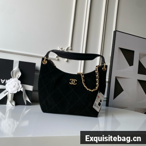 CHANEL Hobo Bag Suede Calfskin AS5970 black