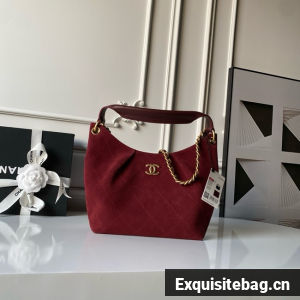 CHANEL Hobo Bag Suede Calfskin AS5970 burgundy