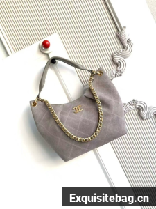 CHANEL Hobo Bag Suede Calfskin AS5970 gray