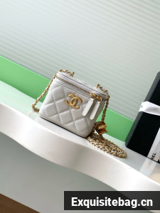 CHANEL Lambskin Small Vanity with Chain AP3941 Light Grey