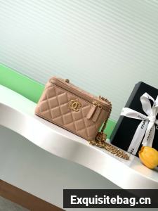 CHANEL Lambskin Vanity with Chain AP3940 Apricot