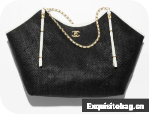 CHANEL Maxi Shopping Bag Braided Raffia AS5463 black