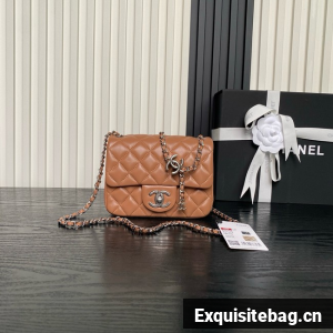 CHANEL Mini Flap Bag AS5758 Camel&Silver Metal