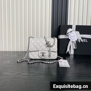 CHANEL Mini Flap Bag AS5758 white Silver Metal