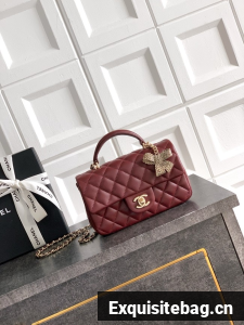 CHANEL Mini Flap Bag with Top Handle AP2431 burgundy