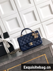 CHANEL Mini Flap Bag with Top Handle AP2431 dark blue