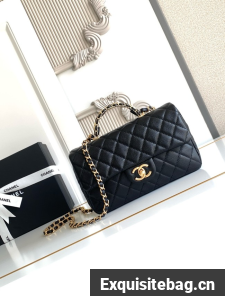 CHANEL Mini Flap Bag with Top Handle AS5701 black