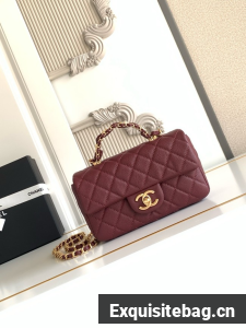 CHANEL Mini Flap Bag with Top Handle AS5701 burgundy