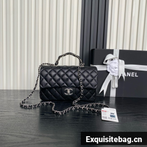 CHANEL Mini Flap Bag with Top Handle AS5702 black&Silver Metal