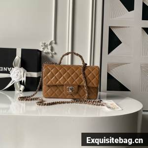 CHANEL Mini Flap Bag with Top Handle AS5702 brown&Silver Metal