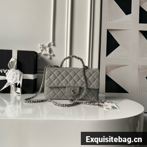 CHANEL Mini Flap Bag with Top Handle AS5702 gray&Silver Metal