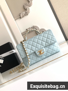 CHANEL Mini Flap Bag with Top Handle AS5702 light blue