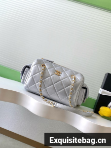CHANEL Small Bowling Bag Lambskin AS5792 Silver