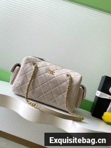 CHANEL Small Bowling Bag Suede AS5791 Beige