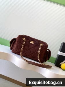 CHANEL Small Bowling Bag Suede AS5792 burgundy