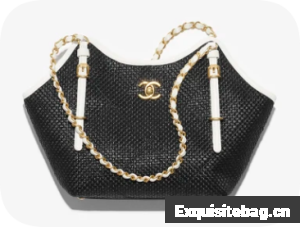 CHANEL Small Tote Braided Raffia AS6015 Black & White