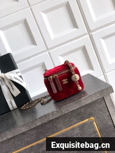 CHANEL velvet Small Vanity with Chain AP3941 red