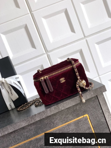 CHANEL velvet Vanity with Chain AP3940 burgundy