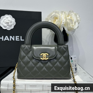 Chanel 23k Vintage Kelly Original Leather Top Handle Bag AS4416 dark gray