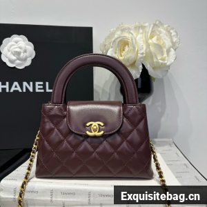 Chanel 23k Vintage Kelly Original Leather Top Handle Bag AS4416 dark red