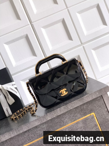 Chanel 25K Original Patent Leather Top Handle Bag A6320 Black