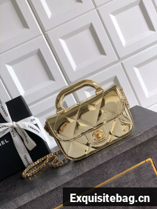 Chanel 25K Original Patent Leather Top Handle Bag A6320 Gold