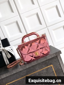 Chanel 25K Original Patent Leather Top Handle Bag A6320 Pink