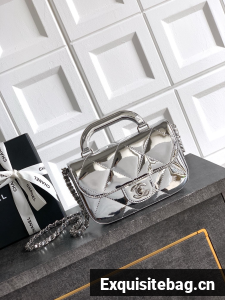 Chanel 25K Original Patent Leather Top Handle Bag A6320 Silver