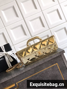 Chanel 25K Original Patent Leather Top Handle Bag A6321 Gold