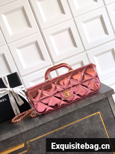 Chanel 25K Original Patent Leather Top Handle Bag A6321 Pink